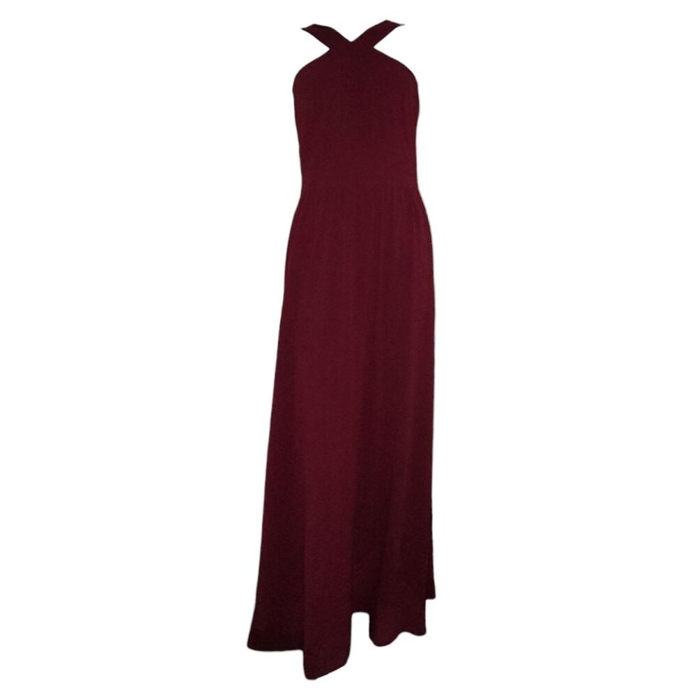Lulus Dress Womens‎ L Large Purple Burgundy Air Of Romance Maxi Halter d15376